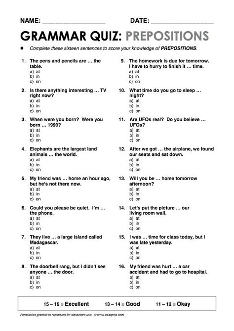 Prepositional Phrase Worksheet Th Grade