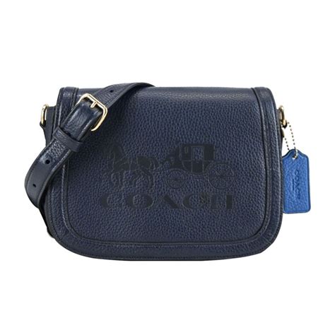 Coach 蔻馳 壓印馬車logo牛皮斜背包午夜藍 Pchome 24h購物