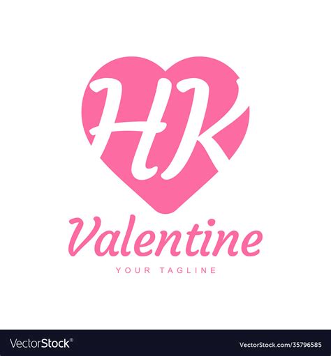 Hk Letter Logo Design With Heart Icons Love Vector Image