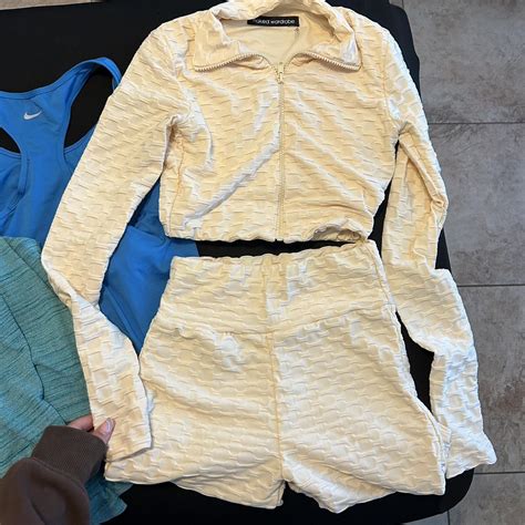 Naked Wardrobe Workout Set Long Sleeve And Shorts Depop