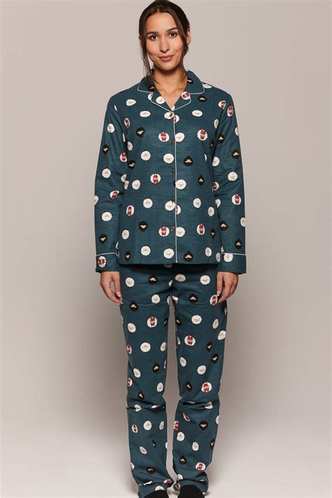 Claudel Lingerie Flannel Holiday With Notch Collar Pajama Set Ba