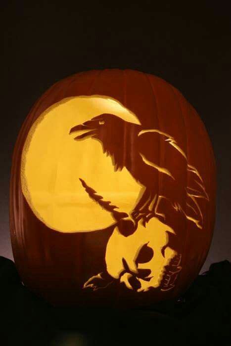 Raven Pumpkin Carving Stencils For Halloween