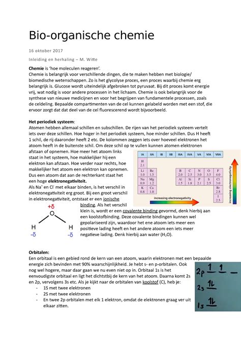 Bio Organische Chemie Samenvatting Bio Organische Chemie Oktober