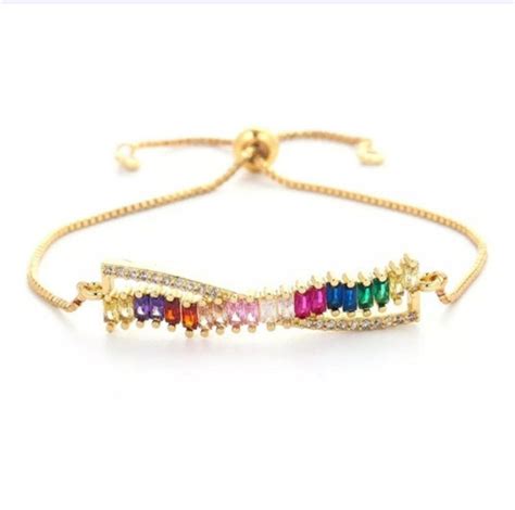 Pulseira Feminina Pedra Colorida Banho Ouro K Elo