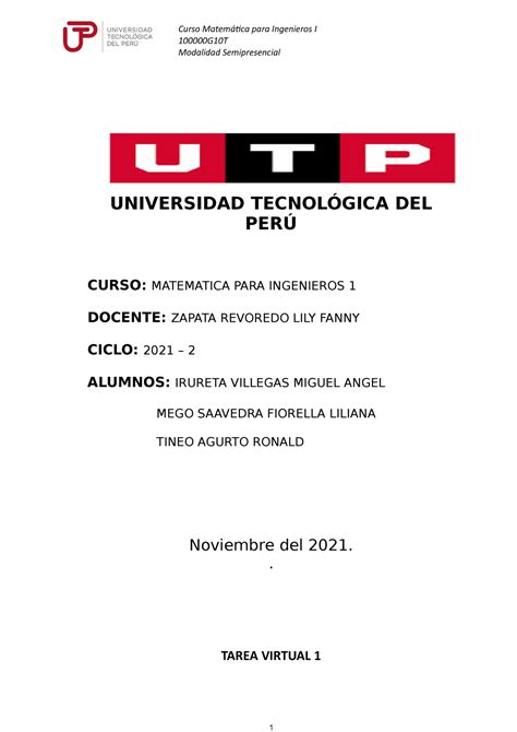 Acv S03 Evaluación Permanente 1 Tarea Calificada 1 Curso Matemática Para Ingenieros I