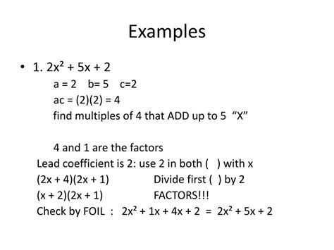 Ppt 4 4b Factoring Quadratics Leading Coefficient ≠ 1 Pattern Ac Powerpoint Presentation