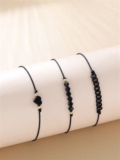 Preto Elegante Collar Pulseira De Corda Embellished J Ias Bracelet Diy