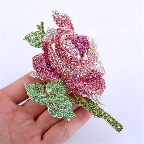 BELLA Elegant Gold Tone Purple Pink Rose Flower Brooch Pins Austrian