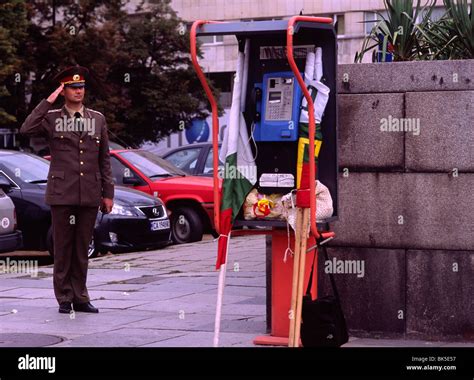 A member of the armed forces gives the salute on Bulgarian Independence ...