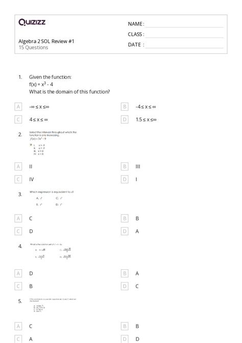 50 Algebra 2 Worksheets For 11th Grade On Quizizz Free And Printable