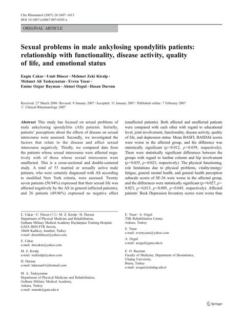 Pdf Sexual Problems In Male Ankylosing Spondylitis Patients Relationship With Functionality