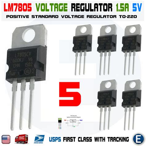 5 X Lm7805 L7805 7805 Ic Positive Voltage Regulator 5v 1 5a To 220 Usa Eelectronicparts