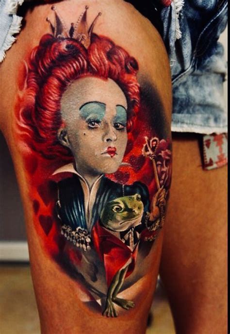 Alice In Wonderland Queen Of Hearts Tattoo On Thigh Wonderland Tattoo