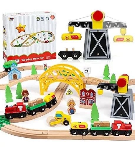 Toy Juego De Trenes De Madera Piezas Para Ni Os Con Gru En