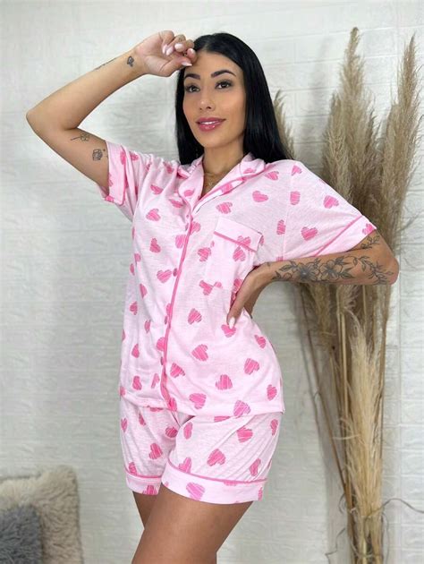 Pijama Americano Conjunto Camisa e short abertura de botões