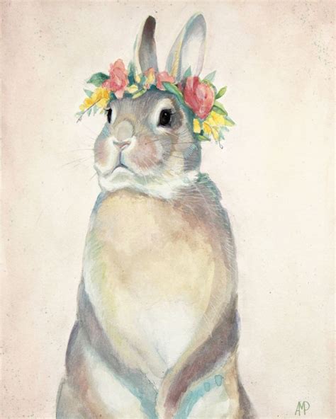 8x10 Bunny With Flower Crown Anne Pierson Art Nursery Art Woodland