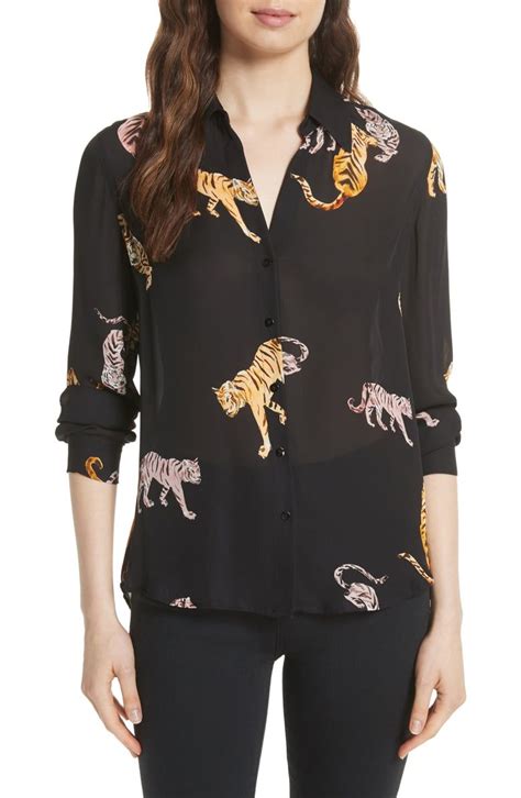 Lagence Nina Tiger Print Silk Blouse Printed Silk Blouses Tiger