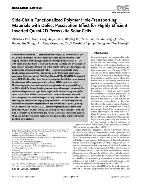 Side‐chain Functionalized Polymer Hole‐transporting Materials With