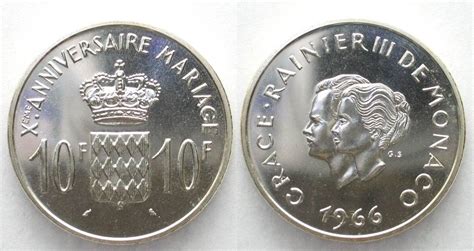 MONACO 10 Francs 1966 HOCHZEIT V RAINIER III GRACE KELLY Silber