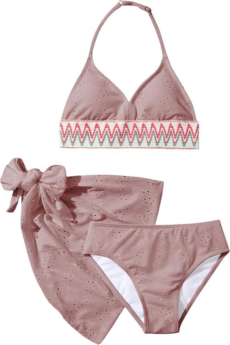 Dusa Girl S 3 Piece Halter Bikini Sets Bathing Suit With Cover Up Skirt