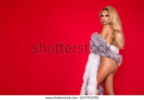 Sexy Naked Blonde Model Wearing Christmas Stock Photo 1257452980 Shutterstock