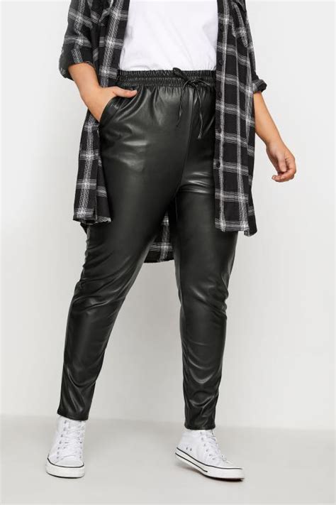 Plus Size Black Faux Leather Joggers Yours Clothing