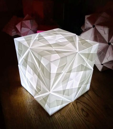 Sonobe Cube Origami Lamp Made From Glassine Paper