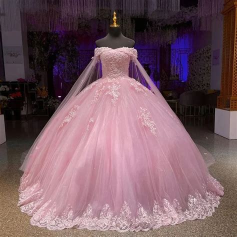 Angelsbridep Pink Off Shoulder Ball Gown Quinceanera Dresses With Cape