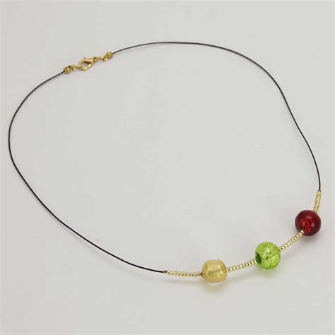 Murano Necklaces Three Balls Murano Necklace Gold Leaf