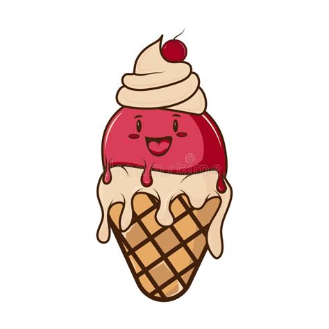 Ice Cream Melting Ice Cream In A Waffle Cone Cartoon Style Character