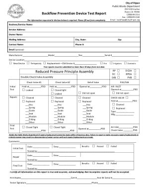 Fillable Online Backflow Prevention Device Test Report Form Docx Fax