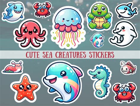 Sea Creatures Stickers, Ocean Stickers Graphic by Planistic · Creative ...