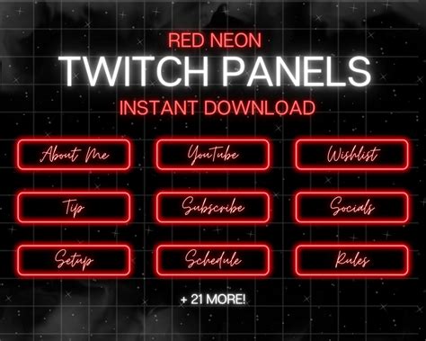 Red Neon Twitch Panels Glowing Twitch Panel Neon Streaming Asset Custom Panels Twitch