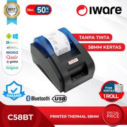 Promo Iware Printer Thermal Kasir Iware C58-BT / C58BT 58mm Bluetooth ...