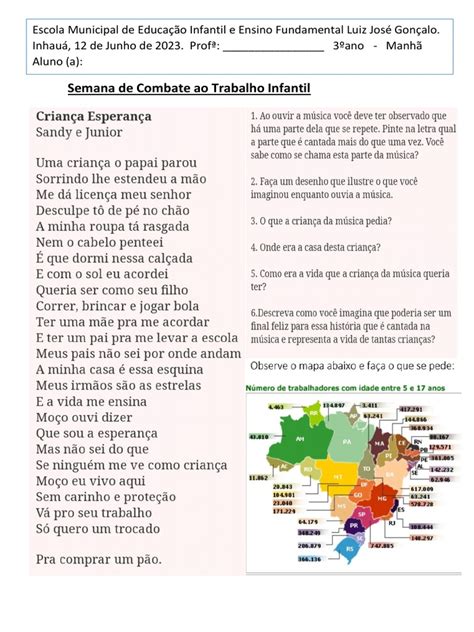 Atividades Sobre Trabalho Infantil 3 Ano Fundamental - Atividades sobre Trabalho Infantil 3º Ano | PDF