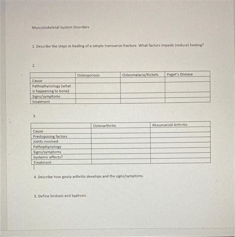 Solved Worksheet On Musculoskeletal System Disorderplease Do