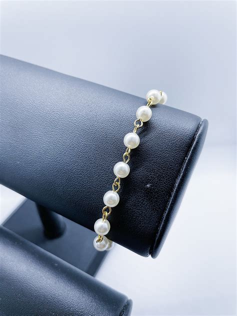 Pearl Bracelet With Gold Chainadjustable Etsy