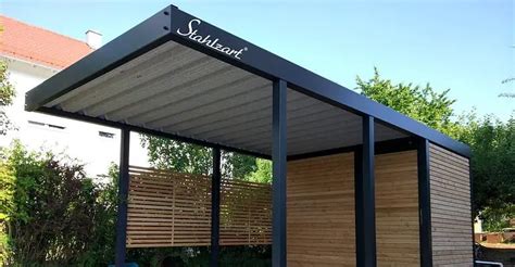 Einzel Carport Metall Stahl Mit Abstellraum Holz Modern Stahlzart