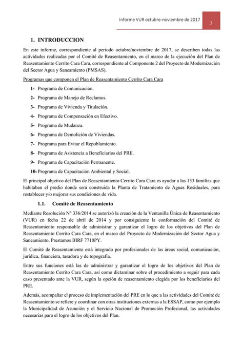 Informe De La Ventanilla Nica De Reasentamiento Oct Nov V Pdf