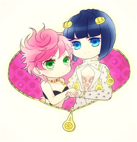 Safebooru 1boy 1girl Blue Eyes Blue Hair Bob Cut Bruno Bucciarati Chibi Green Eyes Jojo No