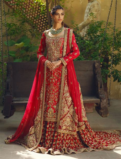 Royal Lehenga Kameez Style Red Pakistani Bridal Dress Nameera By Farooq