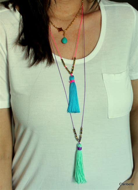 N643 Adjustable Long Tassel Necklace Multi Colored Tassel Etsy