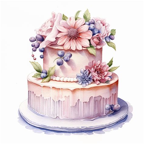 Premium Ai Image There Is A Watercolor Painting Of A Cake With