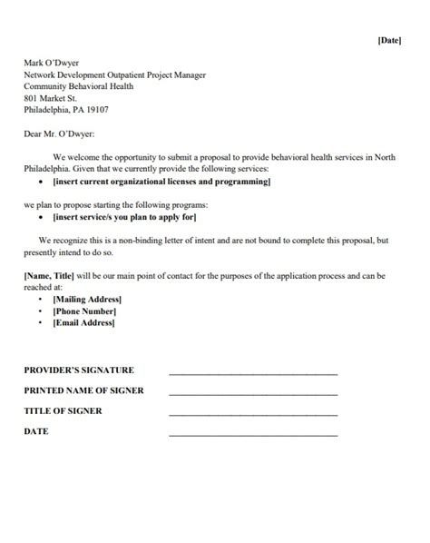 Non Binding Letter Of Intent Template