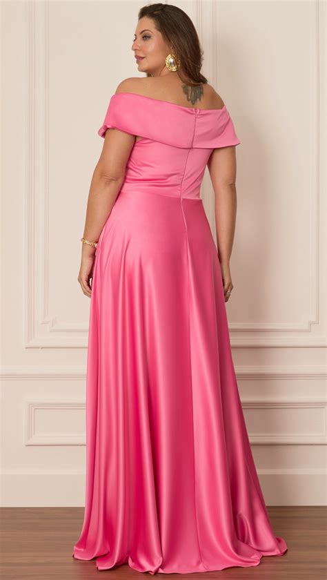 Vestido Cetim Plus Size - Vestido Festa Plus Size Cetim com Bolsos - Moda Maior