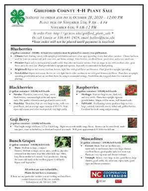 Fillable Online Guilford Ces Ncsu GUILFORD COUNTY 4 H PLANT SALE