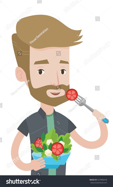 Hipster Man Eating Healthy Vegetable Salad Stock Vector (Royalty Free ...