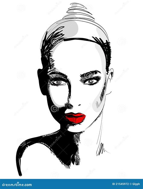 Beautiful Hand Drawn Style Elegant Woman Portrait Stock Vector