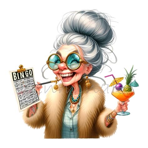 Cheerful Senior Lady Playing Bingo Illustration 18 Fun Clipart