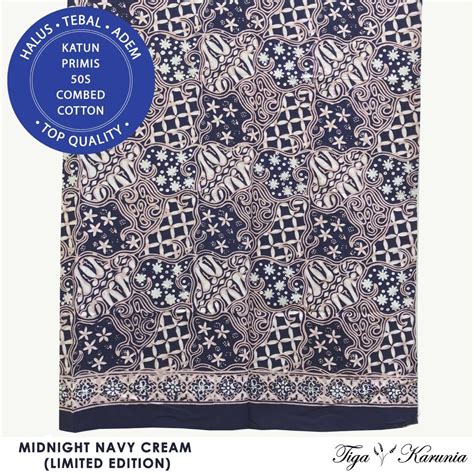 Jual Kain Batik Cap Tulis Kombinasi Solo Sekar Jagad Navy Cream Bahan